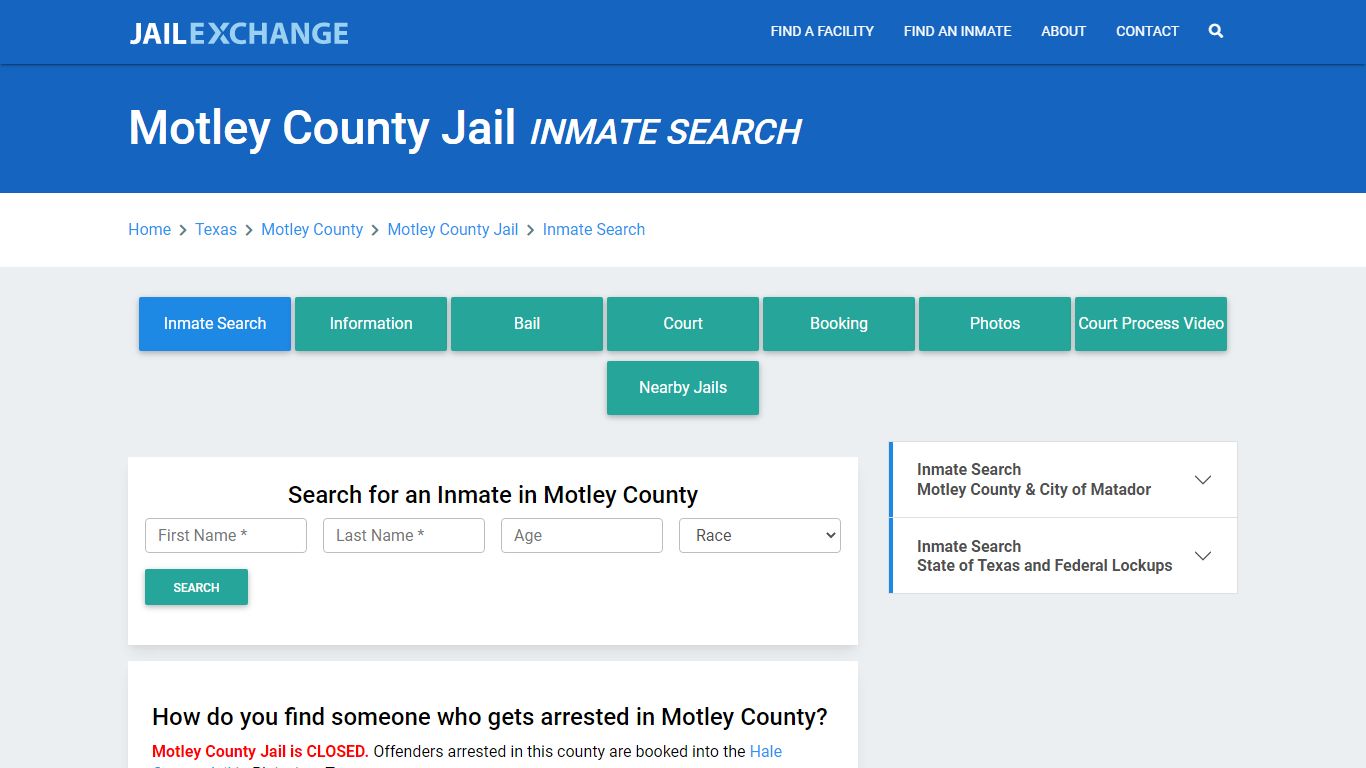 Motley County Jail, TX Inmate Search: Roster & Mugshots