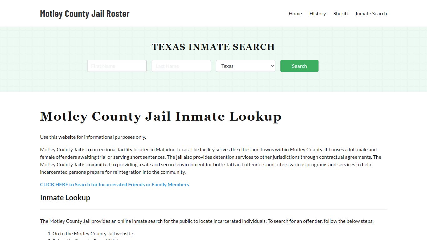 Motley County Jail Roster Lookup, TX, Inmate Search