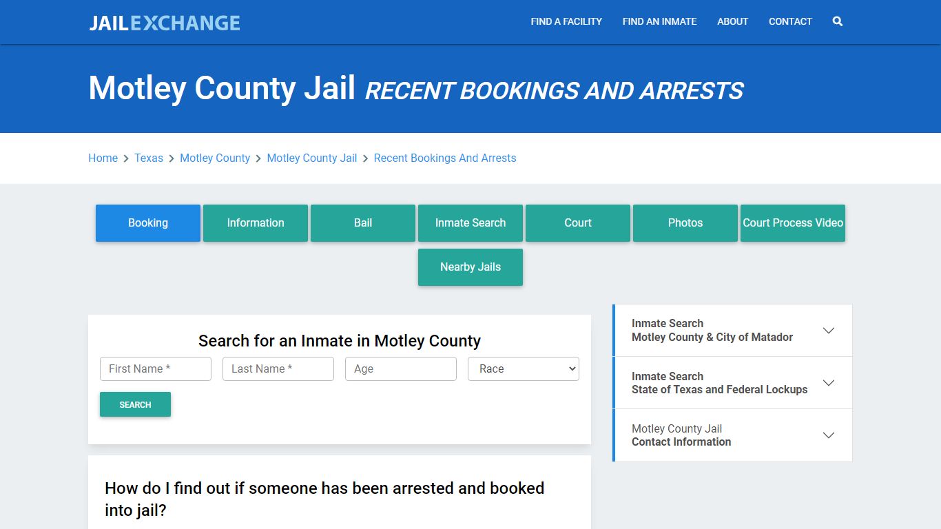 Motley County Jail Recent Bookings And Arrests - Jail Exchange